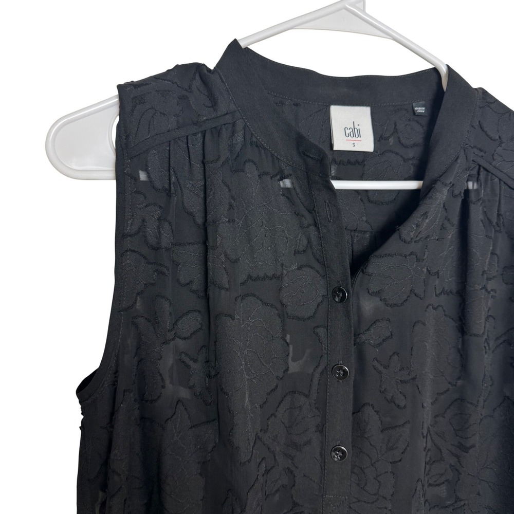 CAbi Clip Art Top Women S Black Floral Burnout Sheer Sleeveless Blouse Tank 5346 - Picture 5 of 8